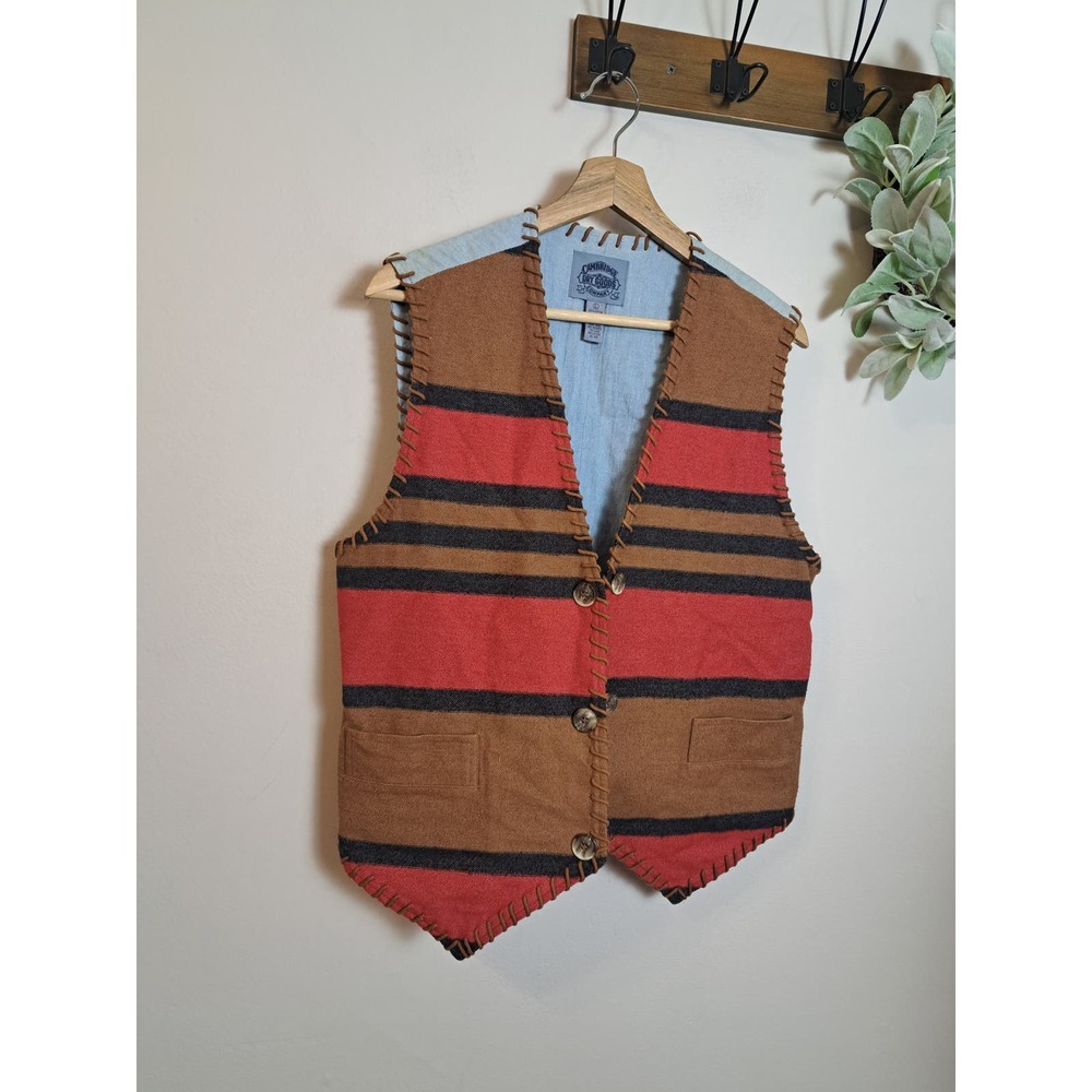 Vintage Cambridge Dry Goods Red Brown Blue Cotton Vest Women's Sz Large